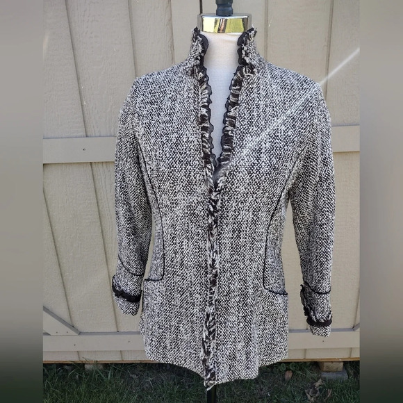 Lafayette 148 New York Brown White Tweed Boucle Jacket Blazer Sz 6 Career - Picture 1 of 10